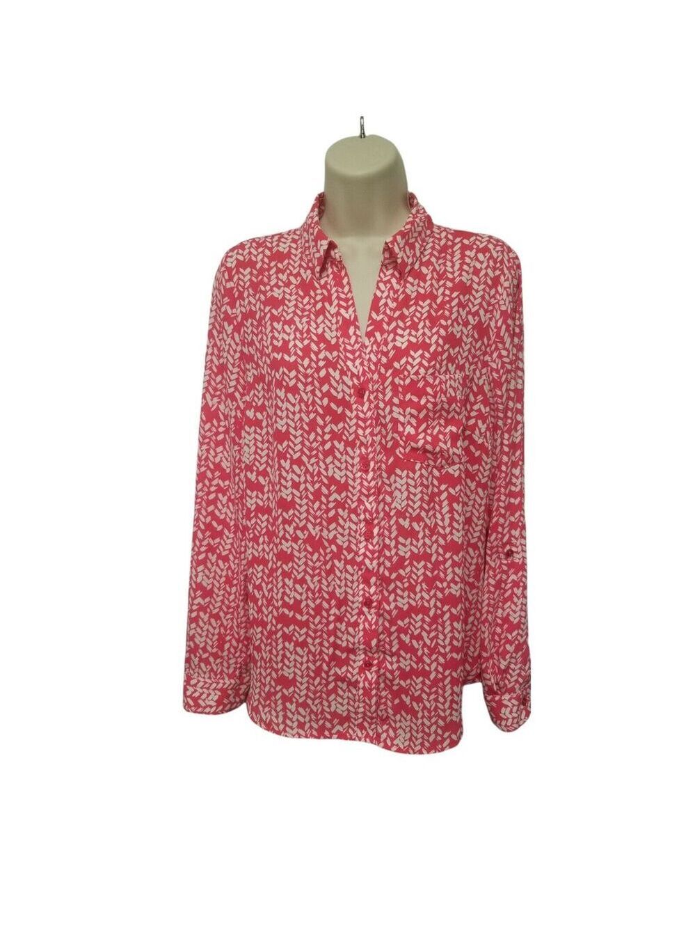 The Limited Women's Casual Multicolor Pink & White Long Sleeve Blouse Medium